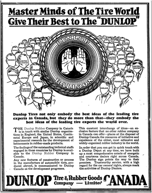 British-owned Dunlop Rubber was a true multinational. Globe, Nov. 6, 1926 