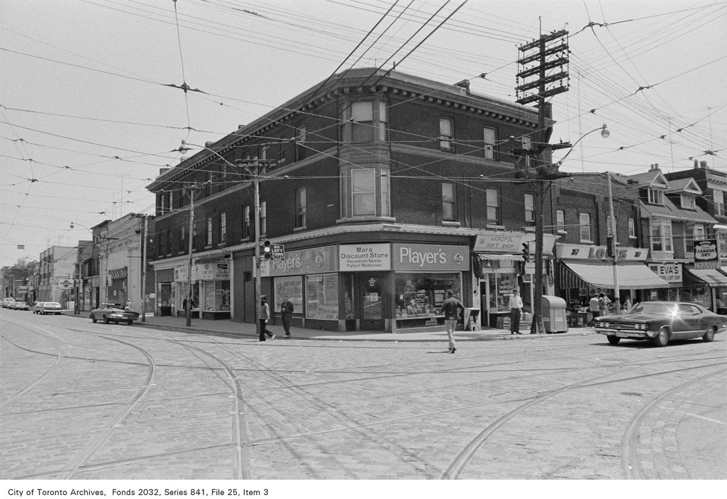 Corner of Broadview Ave. and Gerrard St., looking south-east