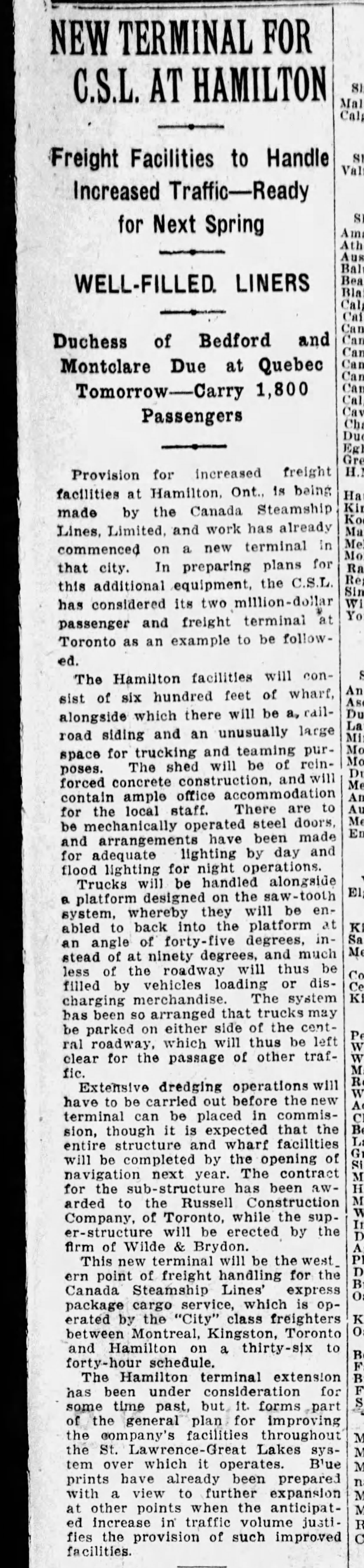 19290821 The Gazette (Mtl) Hamilton Harbour JER