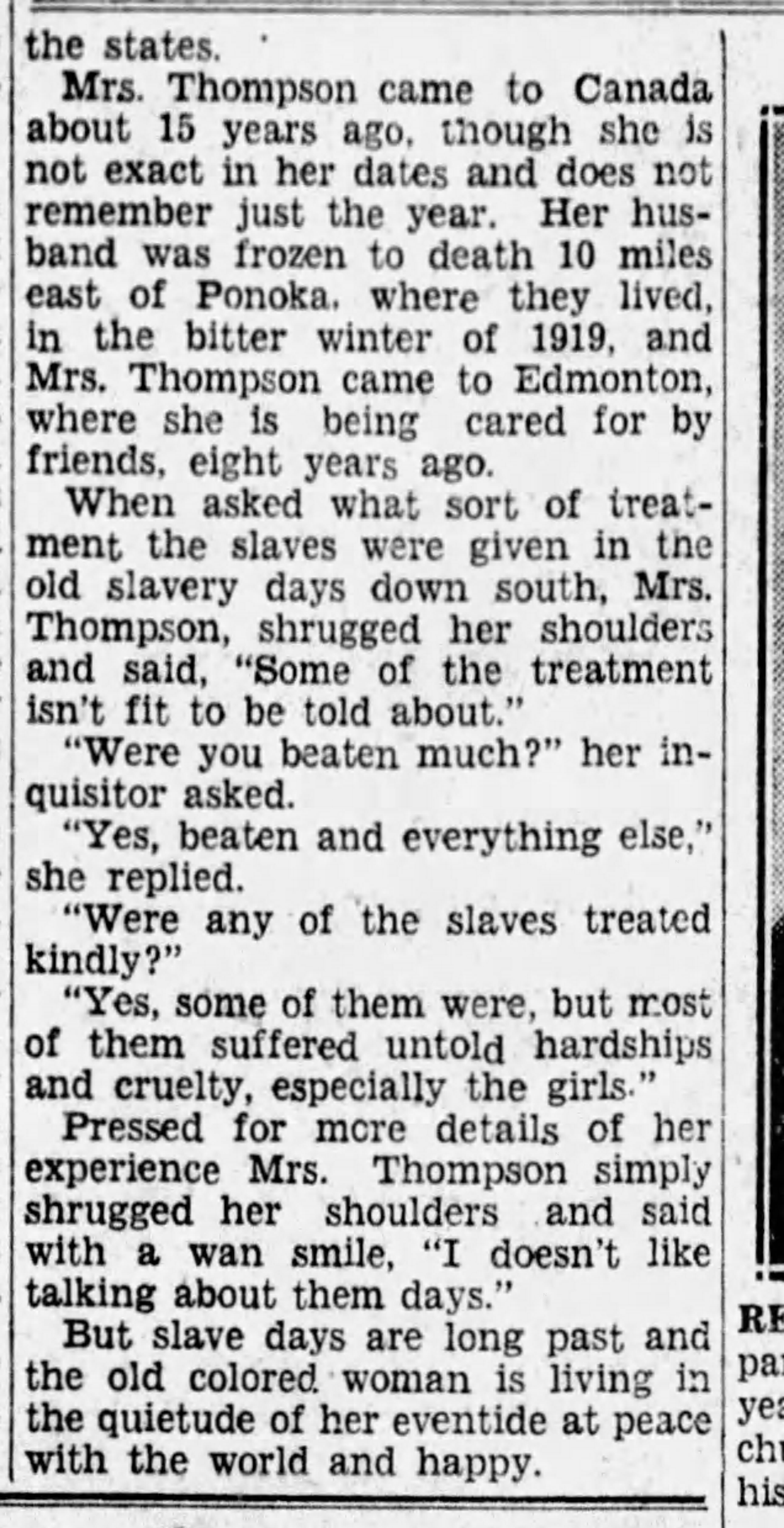 19320708 Annie Thompson remembers slavery, Edmonton Journal, Jul 8, 1932 2