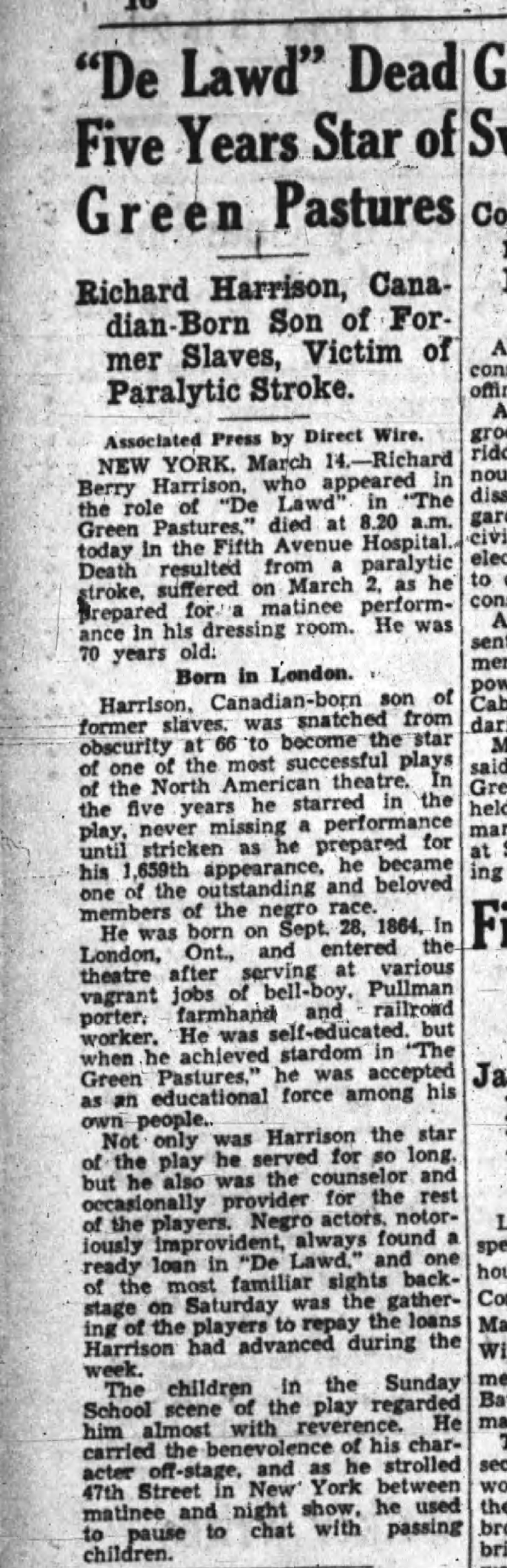 19350314 Richard Berry Harrison, Ottawa Journal, March 14, 1935